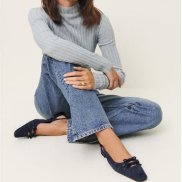 Reformation Tammy Navy Suede Slingback Flats Size 7 - Picture 3 of 5